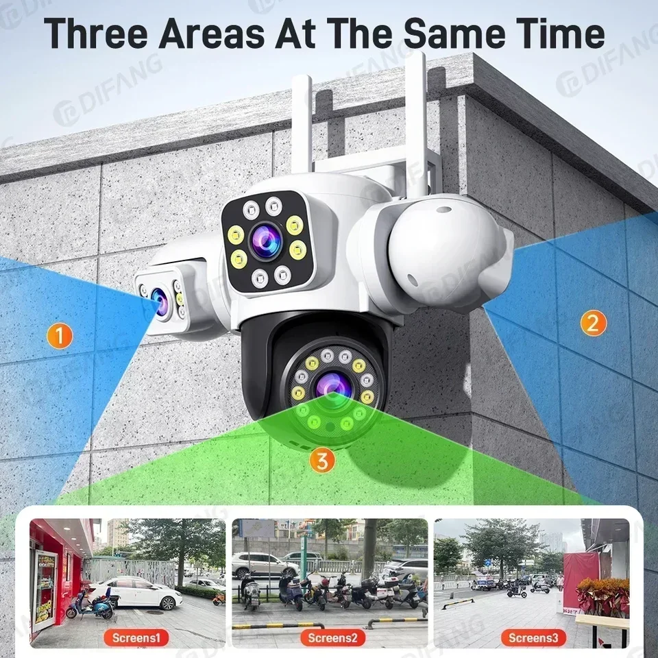 12MP 6K WiFi Security Camera 8X Zoom Three Lens Surveillance