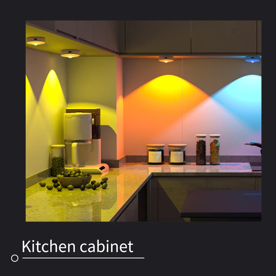 RGB LED Under Cabinet Spotlight Night Light Dimmable Rechargeable with Remote Control For Wireless Display Closet Lighting