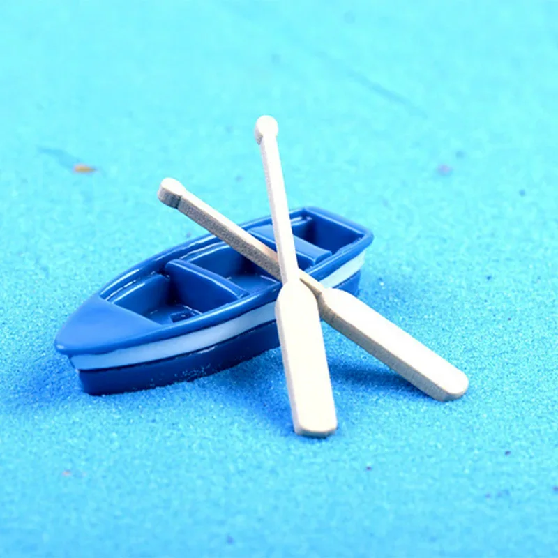 Blue Resin Boat Wood Paddles Oars Figures Decorative Figurine Diy Home Decor Mini Fairy Garden Aquarium Fish Tank Statue Craft ornament crafts,aquarium ornaments,miniature figurines,resin ornaments,miniature ornament,resin crafts,desk decor