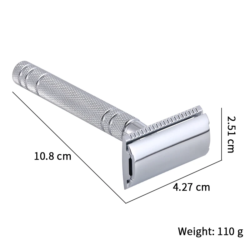 YINTAL Bright Silver Men's Classic Double-sided Manual Razor Long Handle Safety Razors Shaving  Brass Anti-slip Handle 2