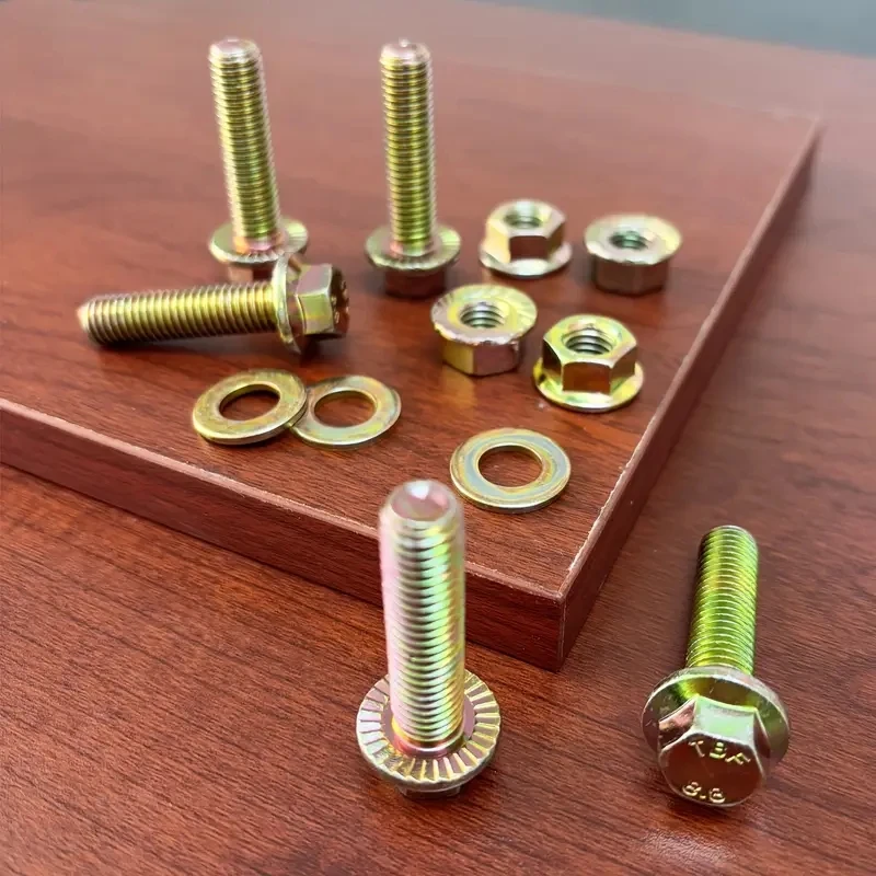 M10 Flange bolt and nut Kit, Grade 8.8 carbon steel with hexagonal cap, full and half threaded-includes washer.