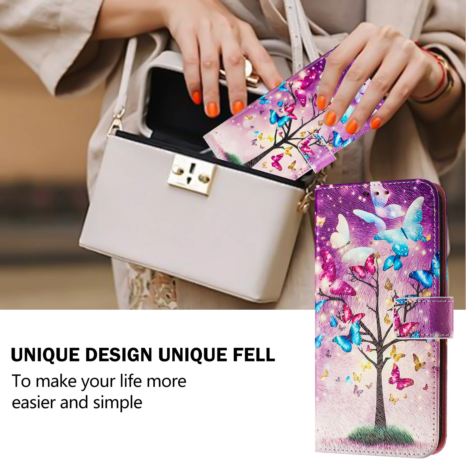 Flip Leather Case: Cute Cat & Flower Wallet Phone Cover with Card Stand
