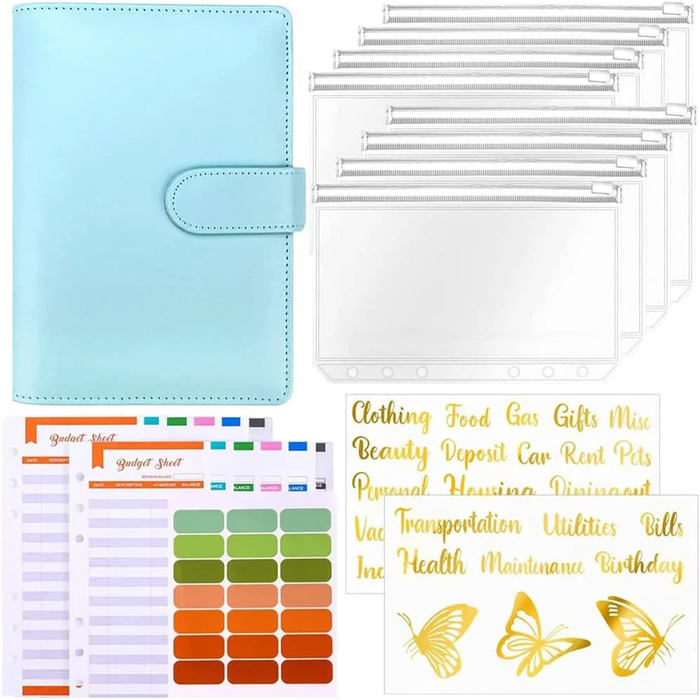

A6 Budget Binder Cash Envelopes Organizer with Zipper Envelopes, Expense Budget Sheets and Labels for Budgeting ,Saving Money