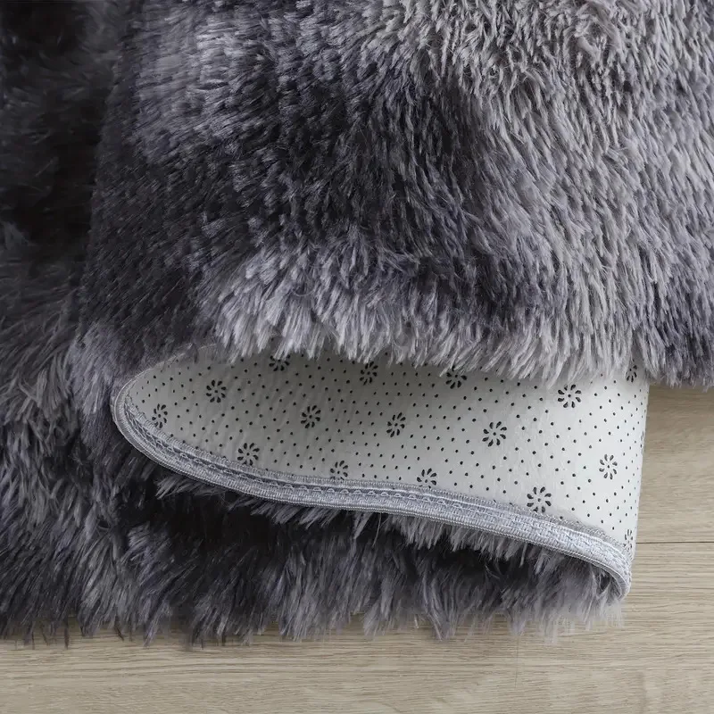 Luxurious Grey Tie-Dye Shaggy Fluffy Rug - Ultra Soft Non-Slip Plush Carpet