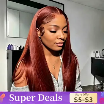 Reddish Brown HD 13x6 Lace Frontal Wigs Glueless Colored Human Hair Wigs Vietnamese Double Drawn Bone Straight Lace Front Wig 1