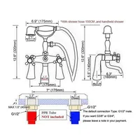 Deck Mount Claw-foot Bathtub Faucet Tub Filler Handheld Shower Antique Red Copper Brass Dual Cross Handles ana159 2
