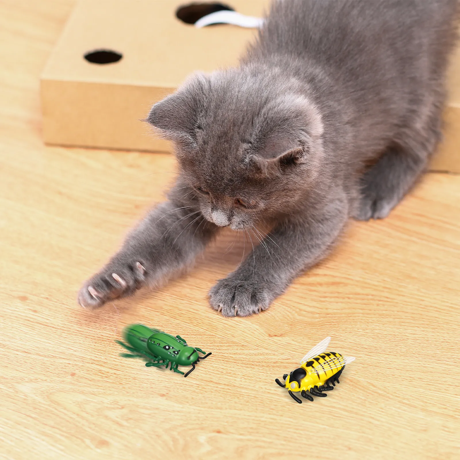 4개입 전동식 고양이용 지저귀 장난감, 자동 움직이는 곤충 모양 장난감, 반려동..