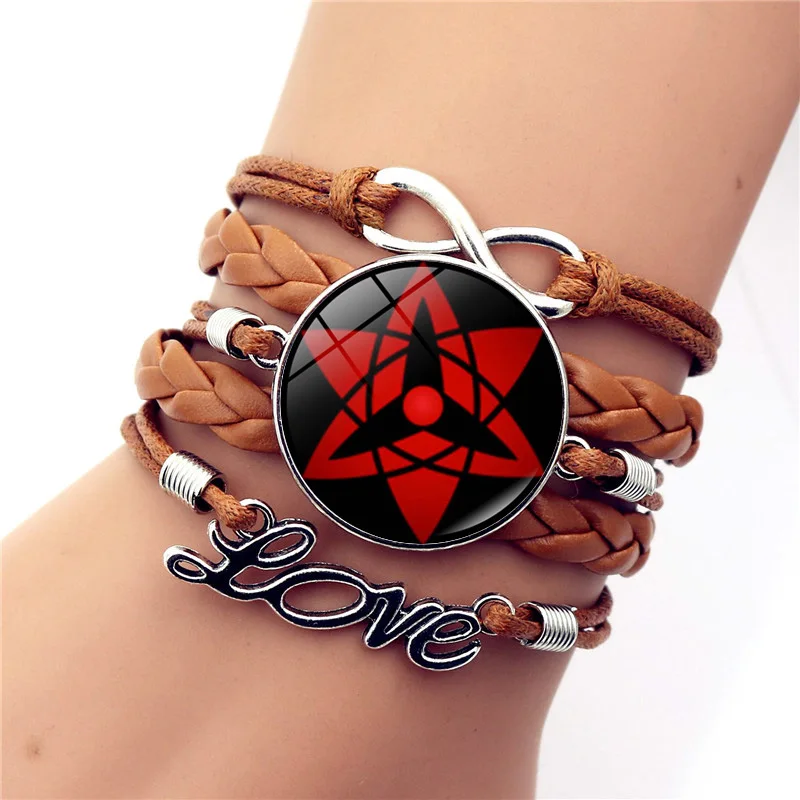 Anime figura sharingan olho pulseiras bonito q versão personagens masculino  feminino vidro metal frisado tecer pulseira