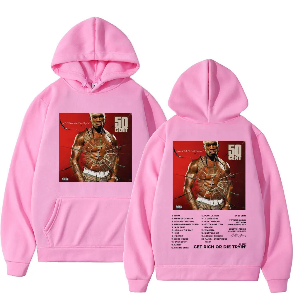 Rapper 50 Cent Album Double Sided Print Hoodie Men Women Fashion Hip Hop Oversized Pullovers Vintage Casual Hooded Sweatshirts