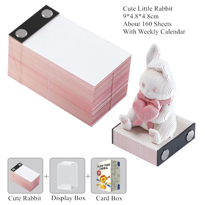 3D Calendar Cute Rabbit Memo Pad Notes Notepad Desk Calendar Art Decoration For Girl Panda Paper Sculpture Birthday Gift 3d calendar notepad
