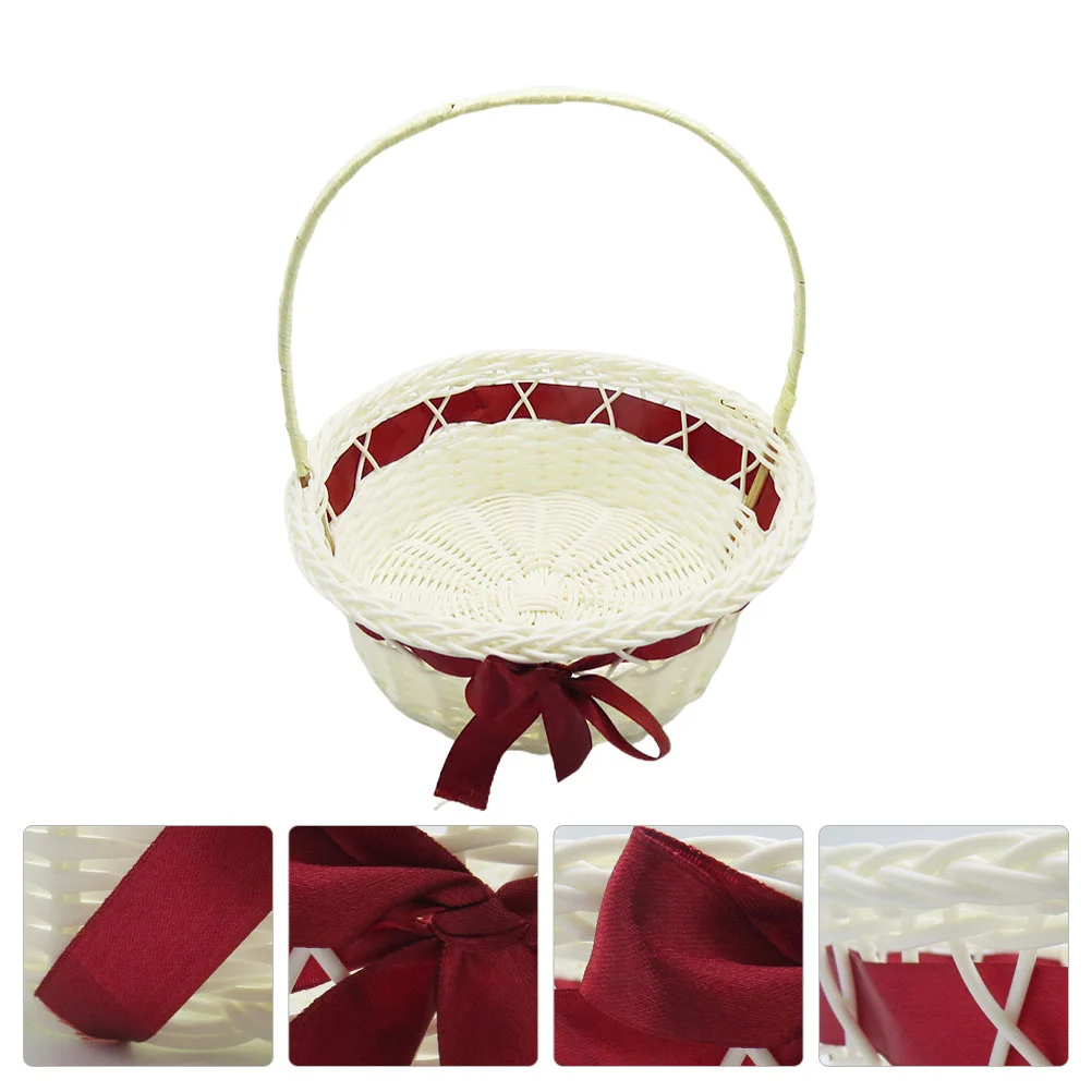 1Pc Woven Flower Basket Hand held Basket Wedding Decorative Basket Gift