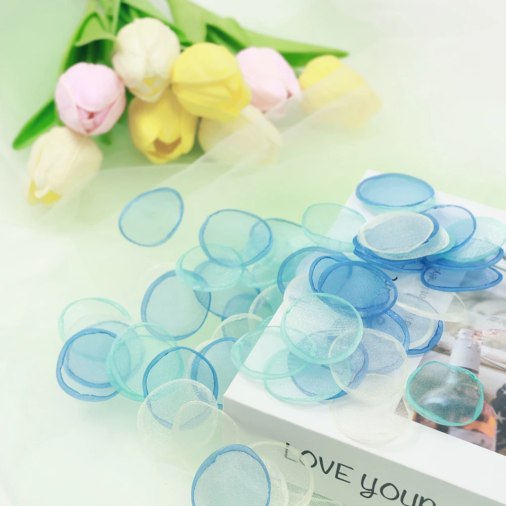 혼합 블루 오간자 장미 꽃잎 웨딩 홈 데코레이션용 인조 꽃잎 DIY 및 장식 액세서리 100개/봉투
