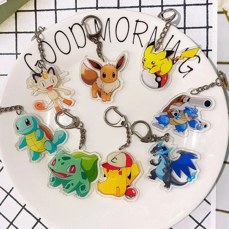 

Pokemon Keychain Anime Pikachu Charizard Gengar Snorlax Eevee Mewtwo Cartoon Double Side Pocket Monsters Key Ring Toys Pendant