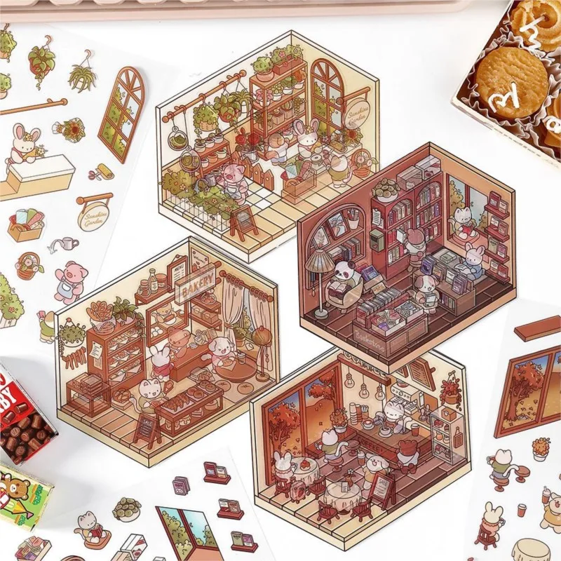 DIY 3D Puzzles Sticker 3D Miniature House Stacked Laundry Fireworks Display Scene Ledger Decorative Gift Sticker