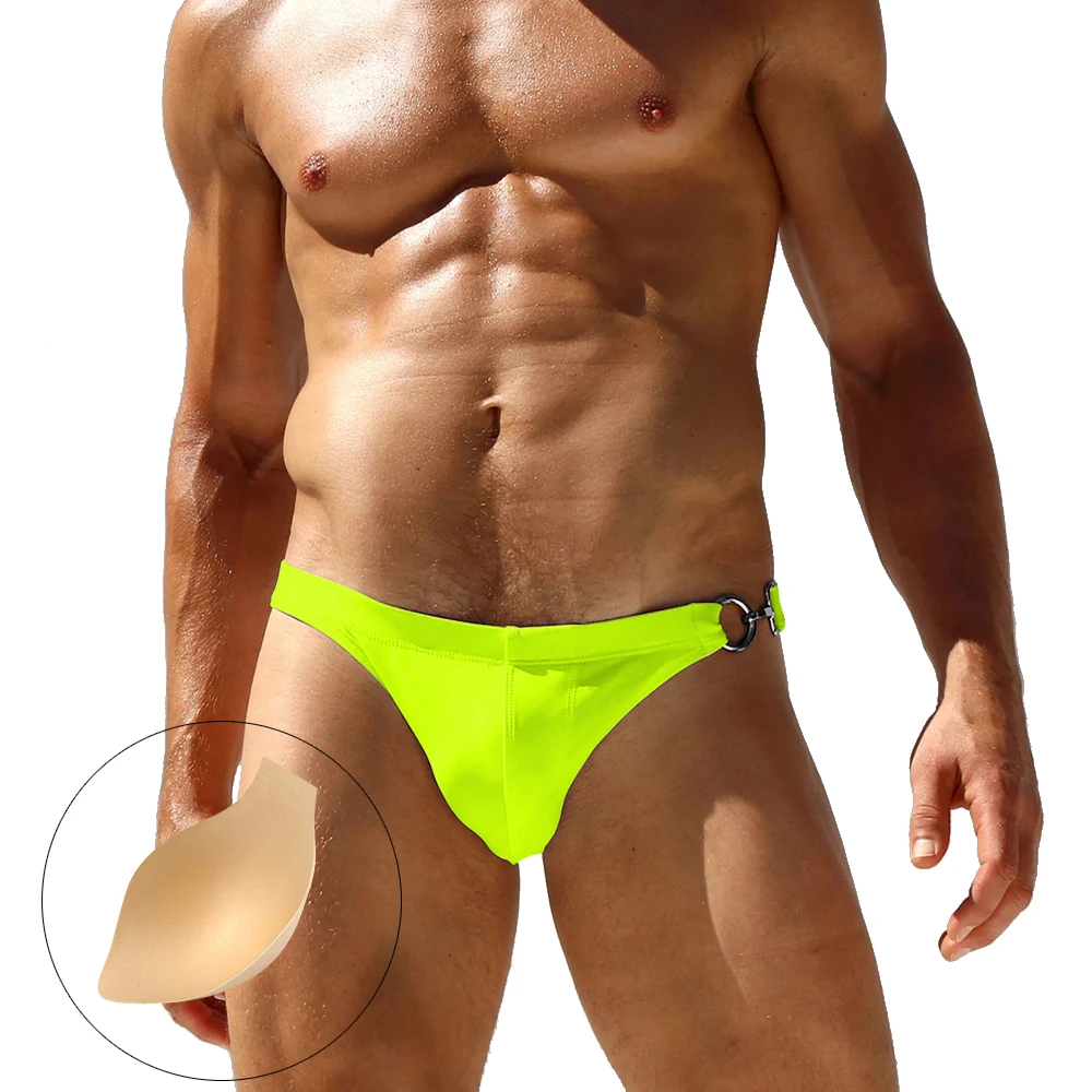 

Sexy Swim Bikini Briefs For Men Swimwear Metal Lock Swiming Trunks Gay Mini Slip Pad Bathing Swimsuit Sport Beach Surfing Shorts
