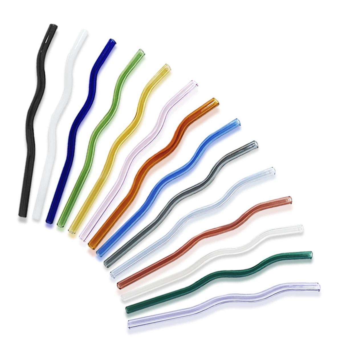 Drinking Straws Glass Straws Wavy Reusable Drinking Straws Colorful Eco-friendly Drinks Coffee Milk Tea Straw Dishwasher Safe Barware