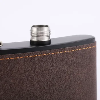 6/8oz Portable Hip Flask Brown Leather Covered Stainless Steel Flask for Alcohol Whiskey Flasks Man Gift 6