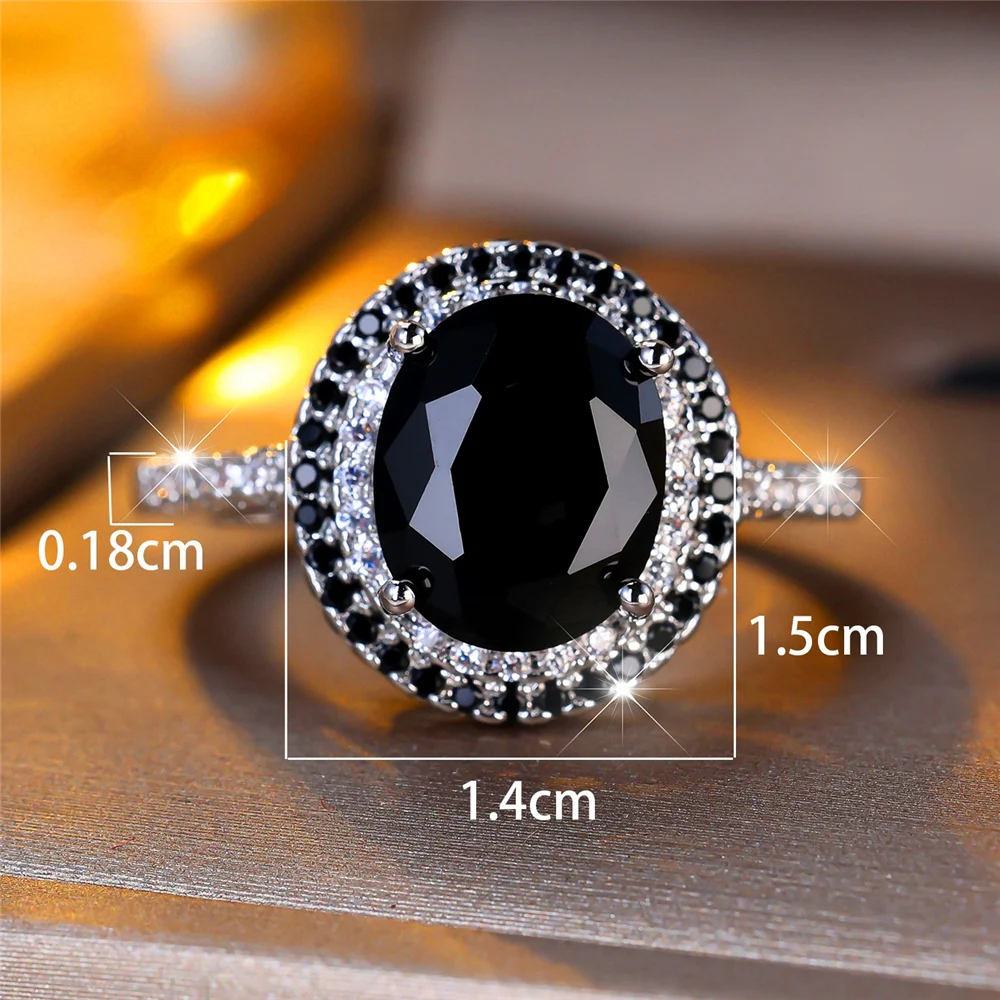 Trendy Black Zircon Crystal Vintage Gold Silver Color Wedding Bands Engagement Rings For Women Men Minimalist Jewelry