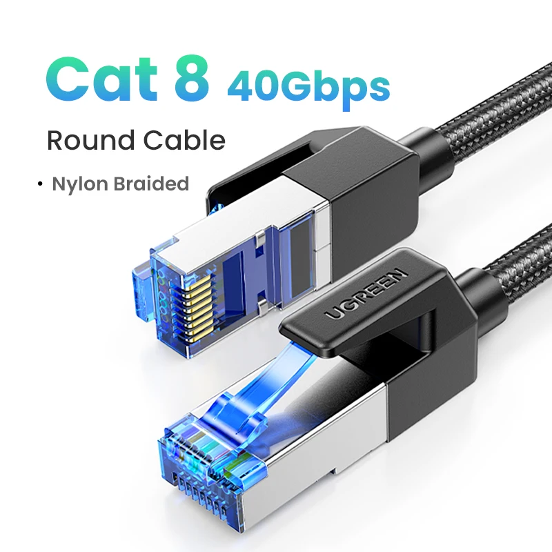  UGREEN Cable Ethernet Cat 8 de 40 pies, cable de red trenzado  de alta velocidad de 40 Gbps 2000 Mhz Cat8 RJ45 blindado para interiores,  cables LAN resistentes compatibles para juegos