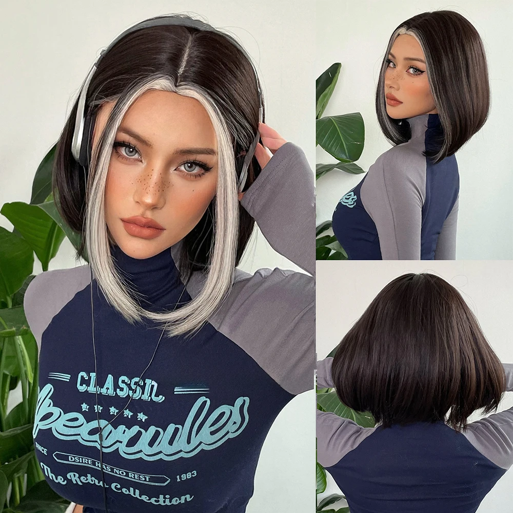 

Black Spot Dyed Short Straight Hair Chemical Fiber Wig Set for Women in Europe and America, New High Temperature Silk