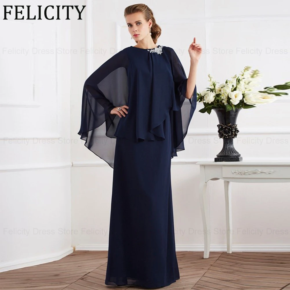 

Темно-синее платье для матери невесты 2024 ТРАПЕЦИЕВИДНОЕ ПЛАТЬЕ с высоким воротом для гостей свадьбы шифоновое платье до пола с аппликацией вечерние платья для выпускного вечера