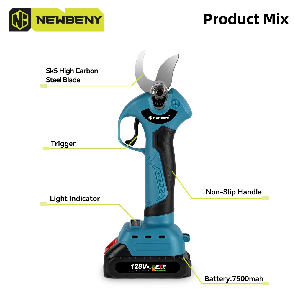 NEWBENY 30mm Brushless Electric Pruner Shear 4 Gear Efficient Rechargeable Fruit Tree Bonsai Pruner Cutter For Makita 18VBattery 3