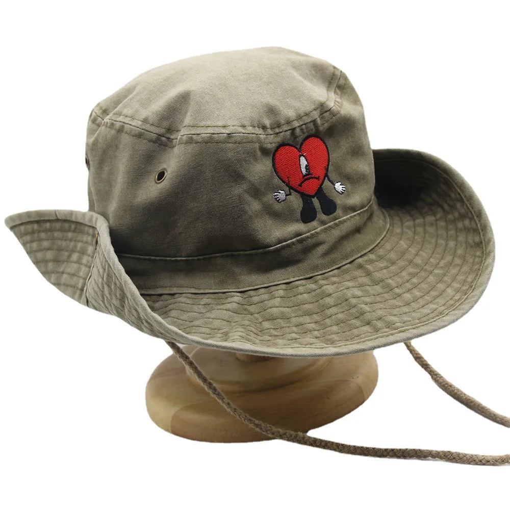 Fisherman Hat Unisex Cotton Foldable Embroidered Basin For Women Autumn and Winter Men Tide Bad Bunny