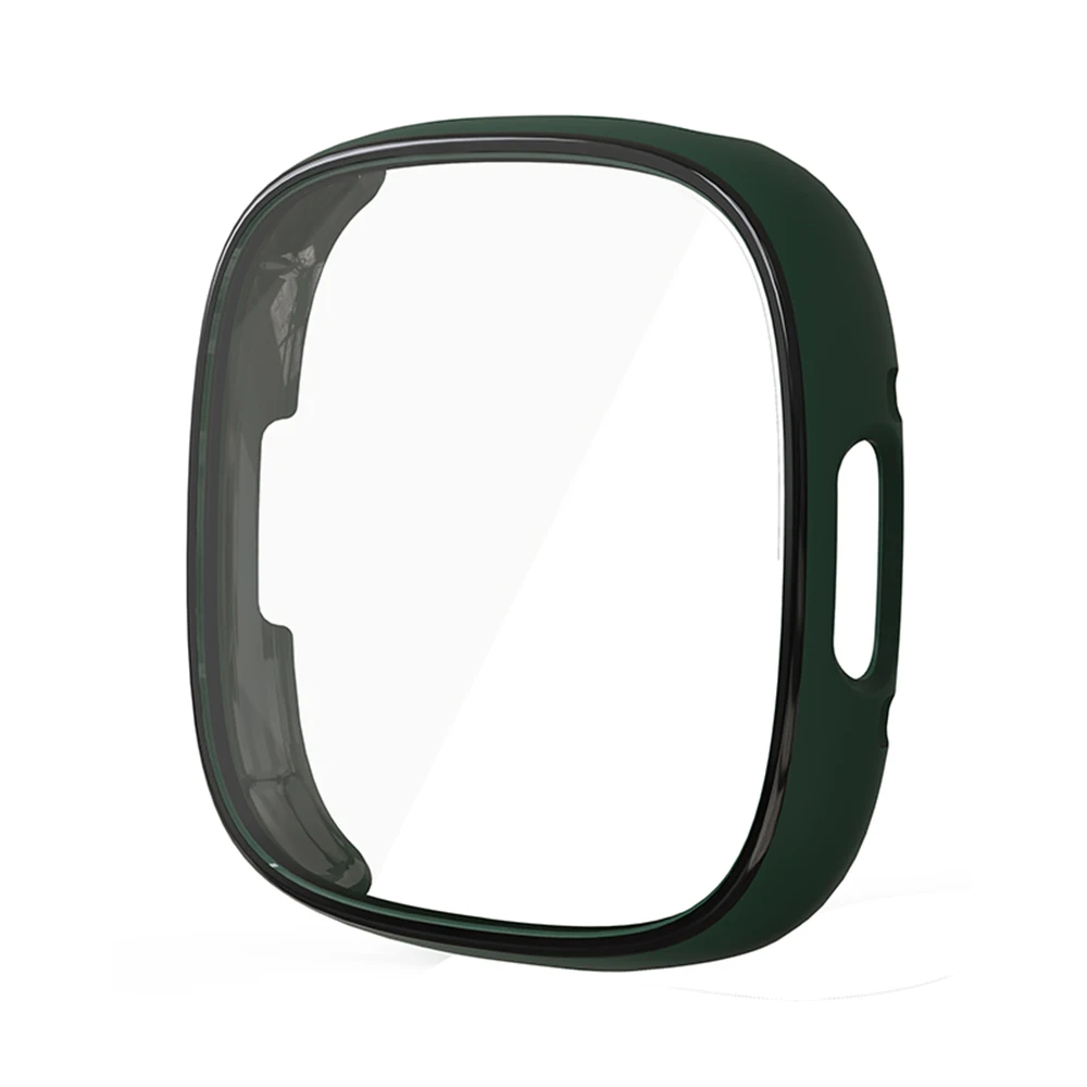 Tempered Glass Screen Protector with Hard PC Case Compatible with Fitbit Versa 4/Sense 2 Glass Case All-Around Full Cover Bumper