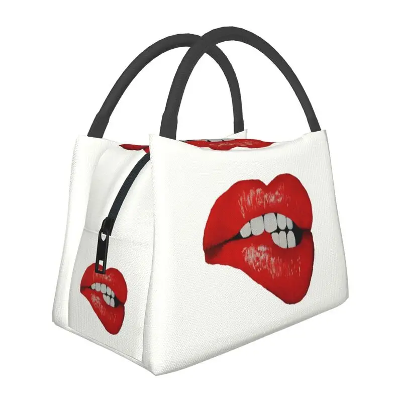 

Biting Red Lips Kiss Portable Lunch Boxes Multifunction Thermal Cooler Food Insulated Lunch Bag Hospital Office Pinic Container