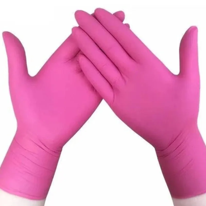 

100PCS Disposable Pink Nitrile Gloves Latex Free WaterProof Anti Static Durable Versatile Working Gloves Kitchen Cooking Tools