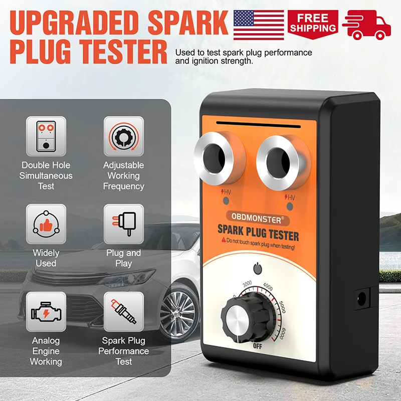 HOT SALE Spark Plug Tester Double Hole 0-6000rpm Spark Plug Analyzer 12V Auto Engine Ignition Coil Diagnostic Tool