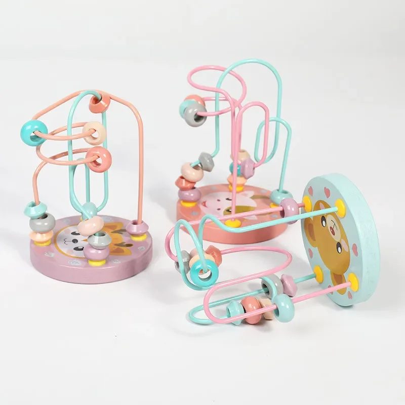 Montessori Wooden Toys Wooden Circles Bead Wire Maze Roller Coaster Educational Wood Puzzles Boys Girls Kid Toys 6+ Months Gifts