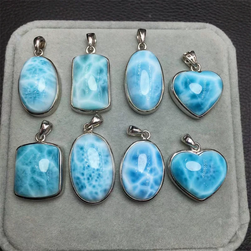 

S925 Natural Larimar Pendant Raw Aquarmaine Pendant Handmade Women Healing Gemstone Crystal For Lovers Girlfriend Gift