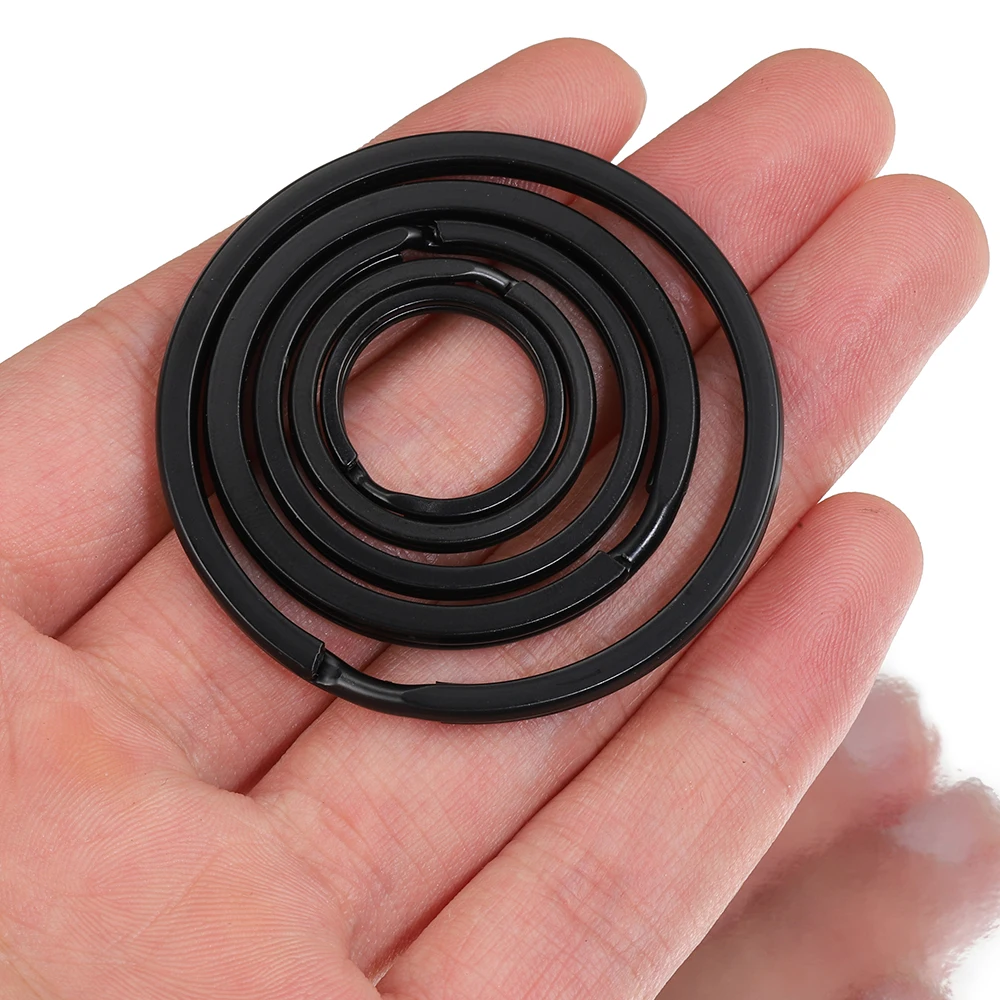 Set of 10/20 Black Flat Metal Keyrings - Key Chain Components and Pendant Accessories