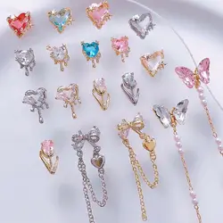 1Pc Sailor Moon Nail Charms Love Heart Butterfly Chain Nail Parts Tulip Flowers Nail Figures for Manicure Nail Accessories