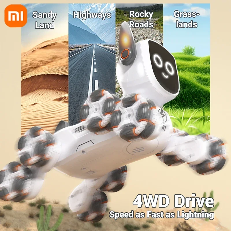 Xiaomi Border Eight Wheel Intelligent Stunt Mechanical Dog Gesture Sensing Remote Control Machine Dog Children Electric Toy smart robot dog toy