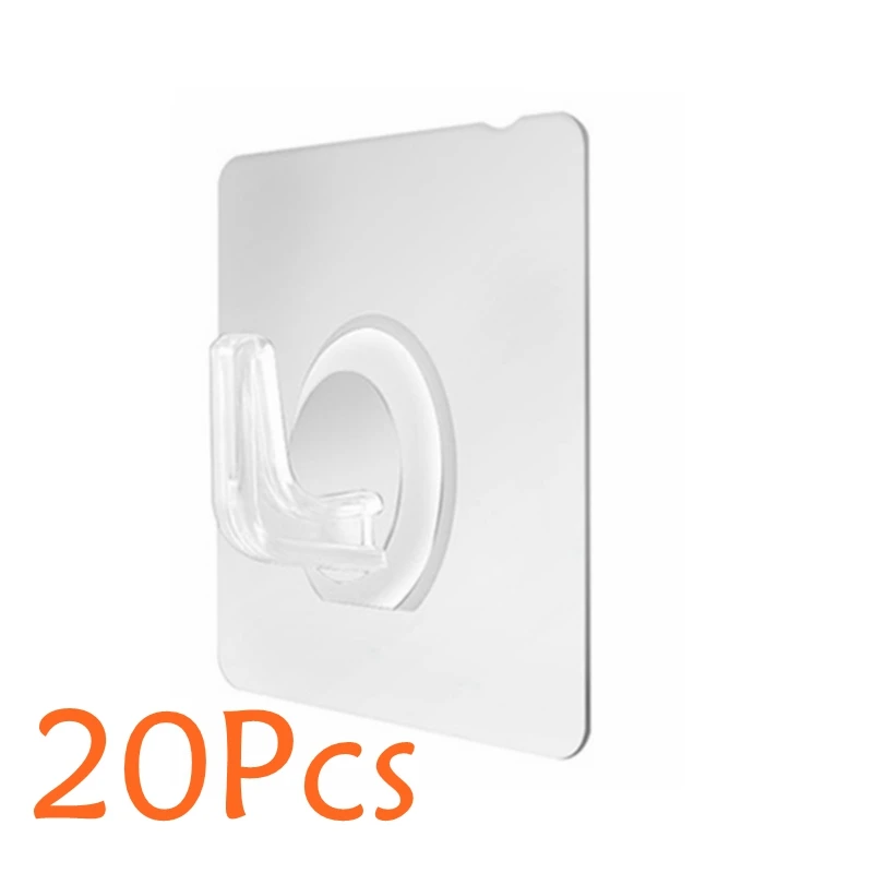 

20x Transparent Wall Hooks Hangers Self Adhesive Door Wall Hanger Hooks Suction Heavy Load Rack for Kitchen Bathroom Accessories
