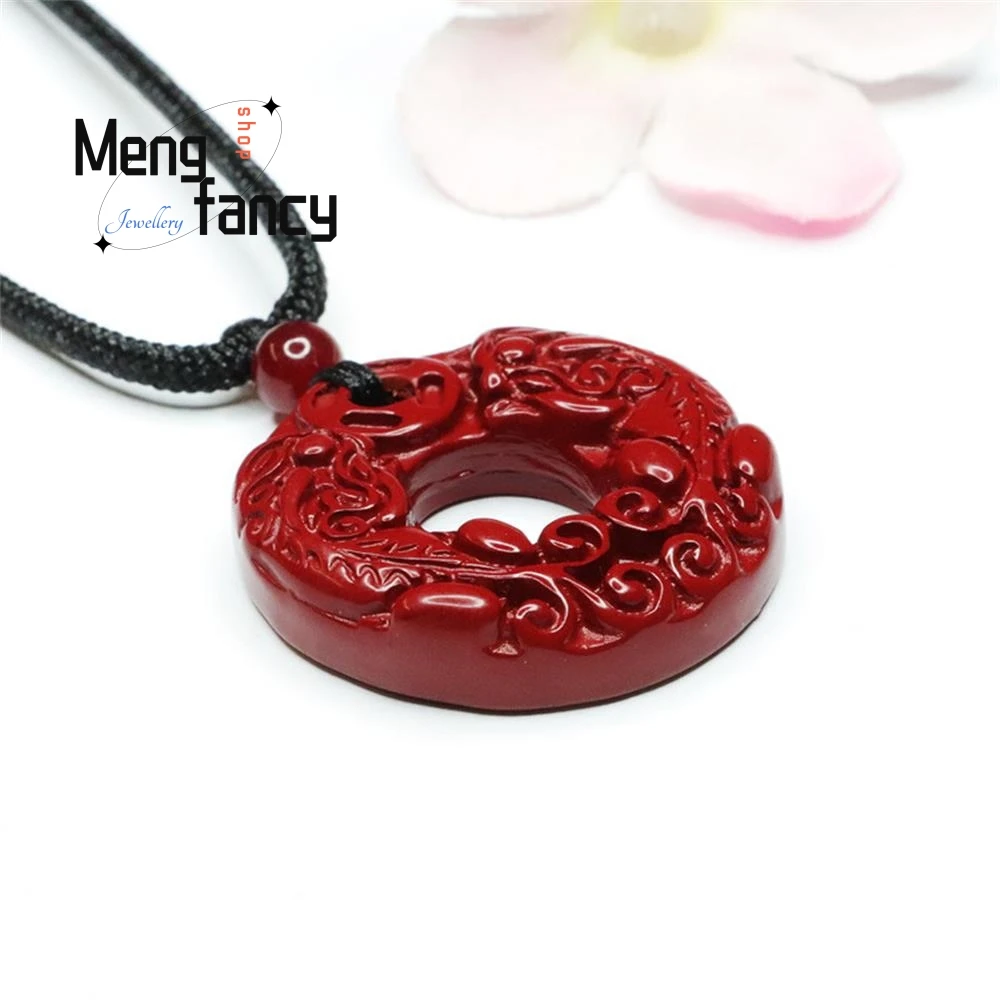 Charms Fashion Natural Cinnabar Purple Gold Sand Pixiu Peace Clasp Pendant Amulets Luxury Fine Jewelry Women Men Holiday Gifts