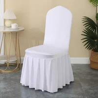 1pc White Thick High Elastic Stretch Chair Cover Wedding Spandex Pleated Skirt Chair Slipcovers for Party Banquet Decoration 1