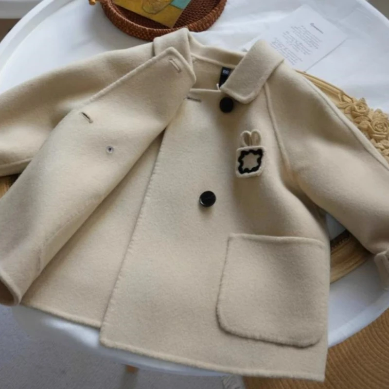

Girls Woolen Coat Overcoat Jacket Windbreak 2023 Apricot Warm Thicken Winter Cotton Teenagers Outwear Children's Clothing