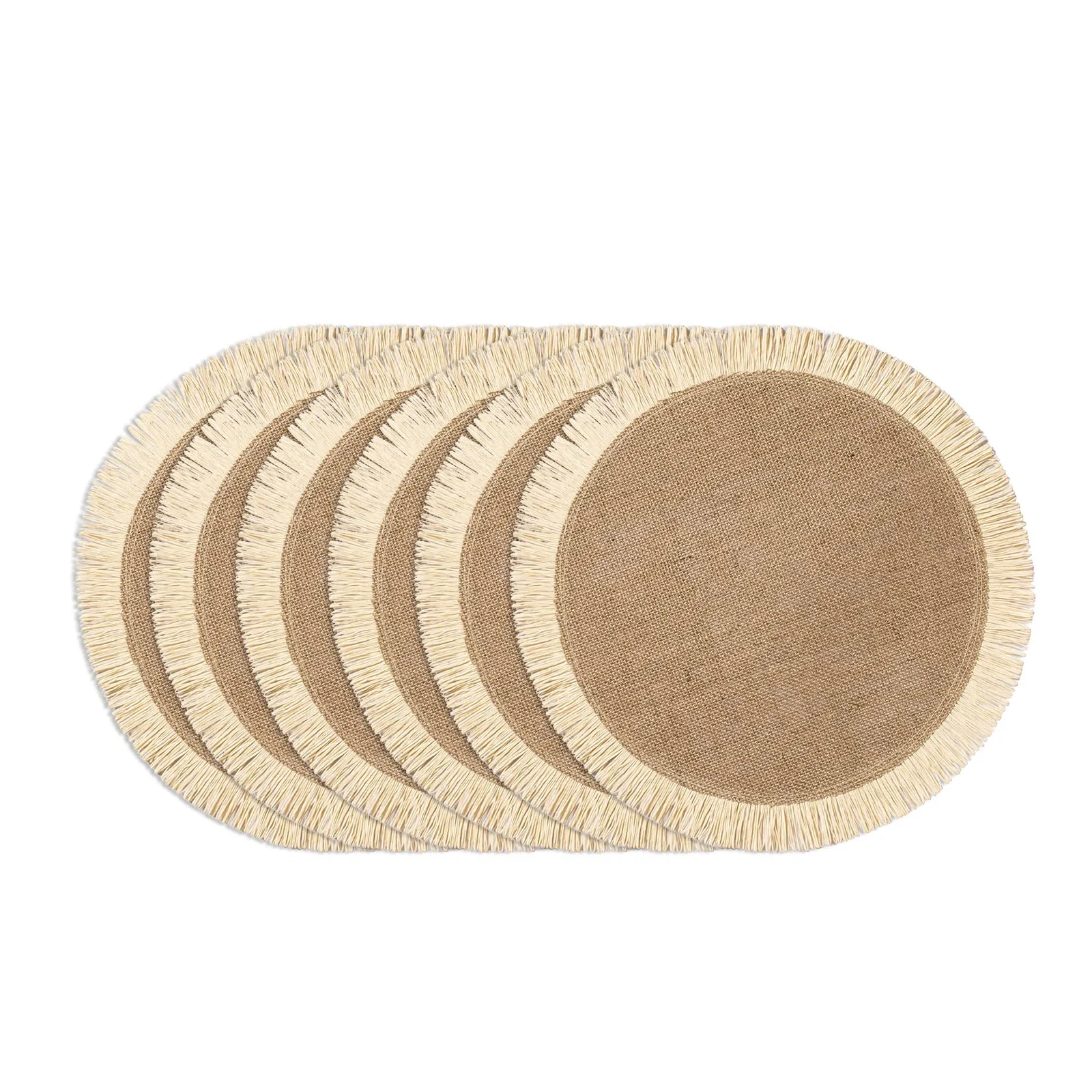 

Burlap Round Braided Placemats Set of 6 for Tables 15'' Heat Resistant Jute Table Mats Farmhouse Woven Fabric Natural Place mats