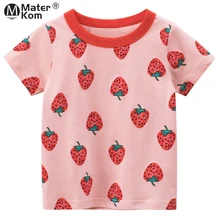 

Children Tops with Strawberry Print Casual Short Sleeve TShirts Cotton Tees Summer Kids Clothes Clothing for Girls 2-7y poleras