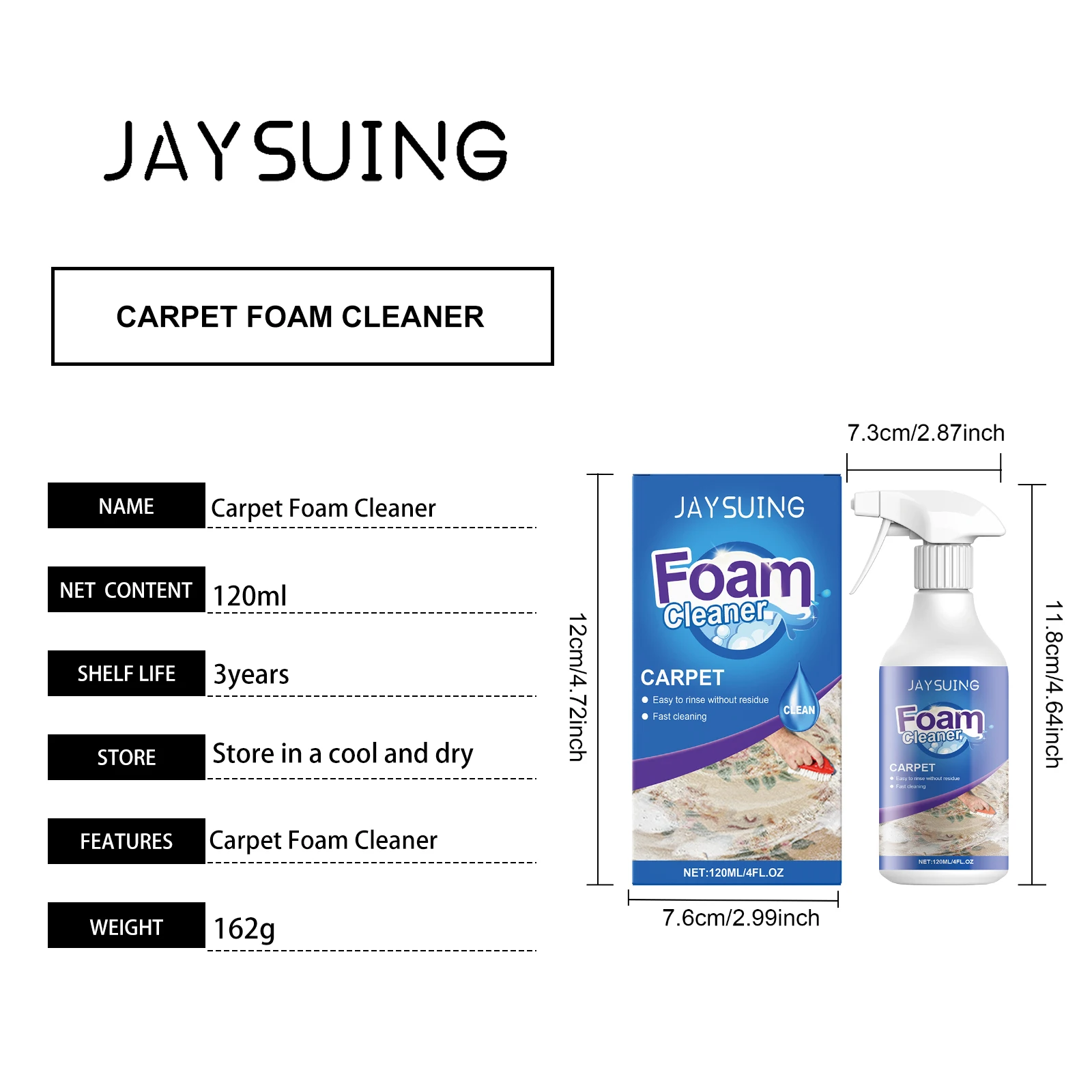 Description Picture 2 of itemJaysuing Carpet Foam Cleaner Fabric Sofa Cleaner Foam Easily Remove Stubborn Stains Dry Water-free Cloth Carpet Detergent 120ml