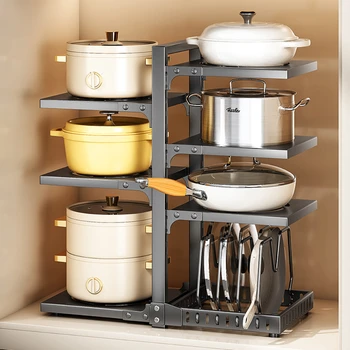 Scaffale per pentole a strati per lavello Organizzatore per pentole da cucina a strati libera Scaffale per pentole regolabile in acciaio inossidabile a scatto antiruggine sotto l'armadio 1