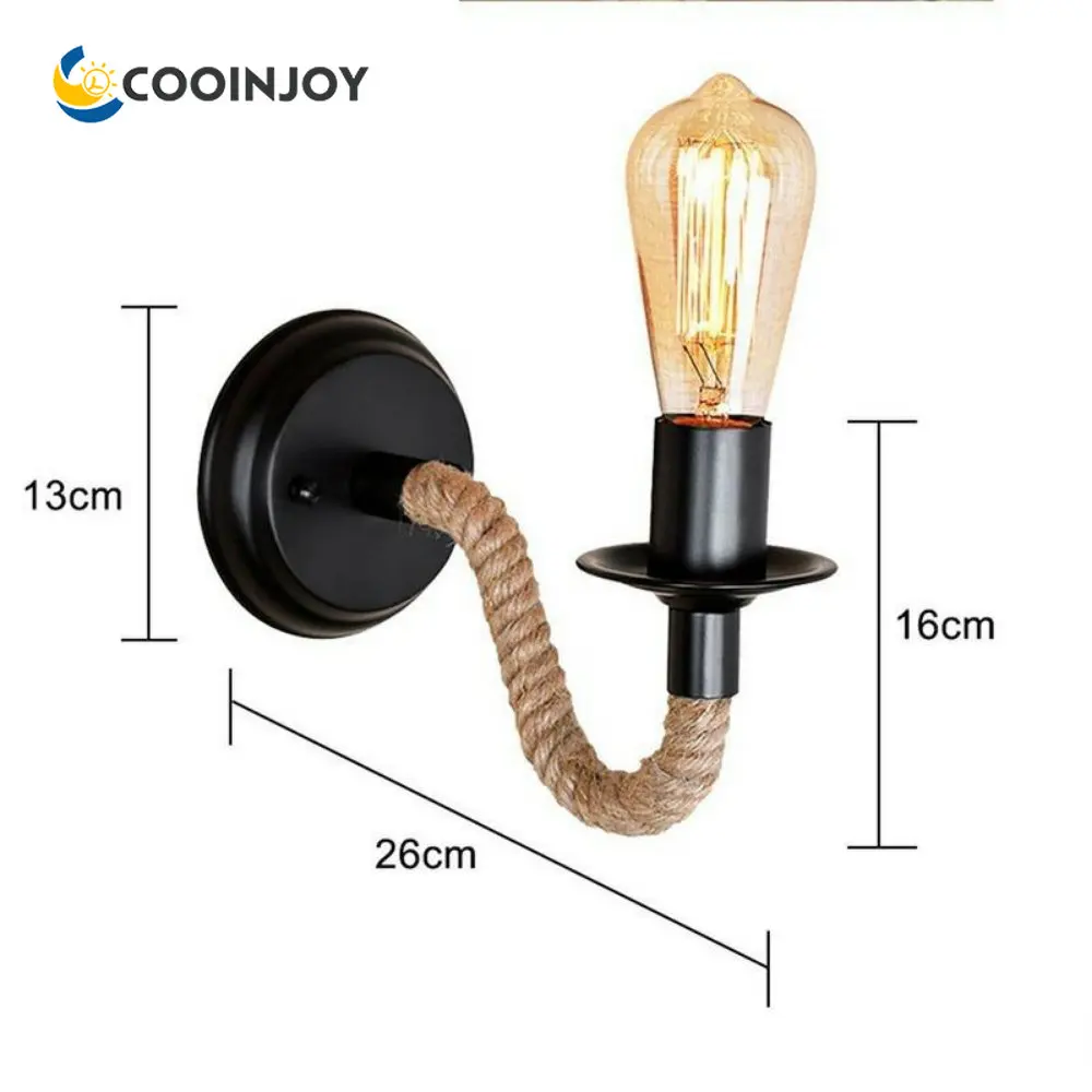 

American Country Hemp Rope Wall Lamp Retro Light Wall Sconce Beside Living Loft Lighting Stairs Vanity Light Indoor Wall Lamps