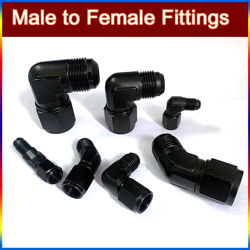 Oil Fuel Fittings End Fittings Female to Male Gas Push Lock AN4 AN6 AN8 AN10 AN12 Swivel Adaptors To Male Black 45 90 Degree