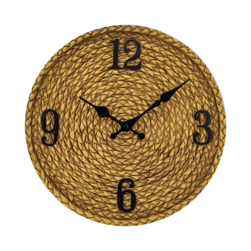 652F 12in Rustic Rattan Wall Clock Charm Hangable Clock Crafts