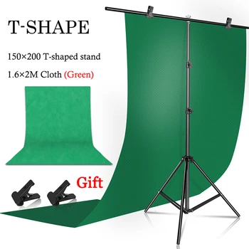 T-shape Tripod Stand Green Screen Background Backdrop Support With Green Cloth. 1