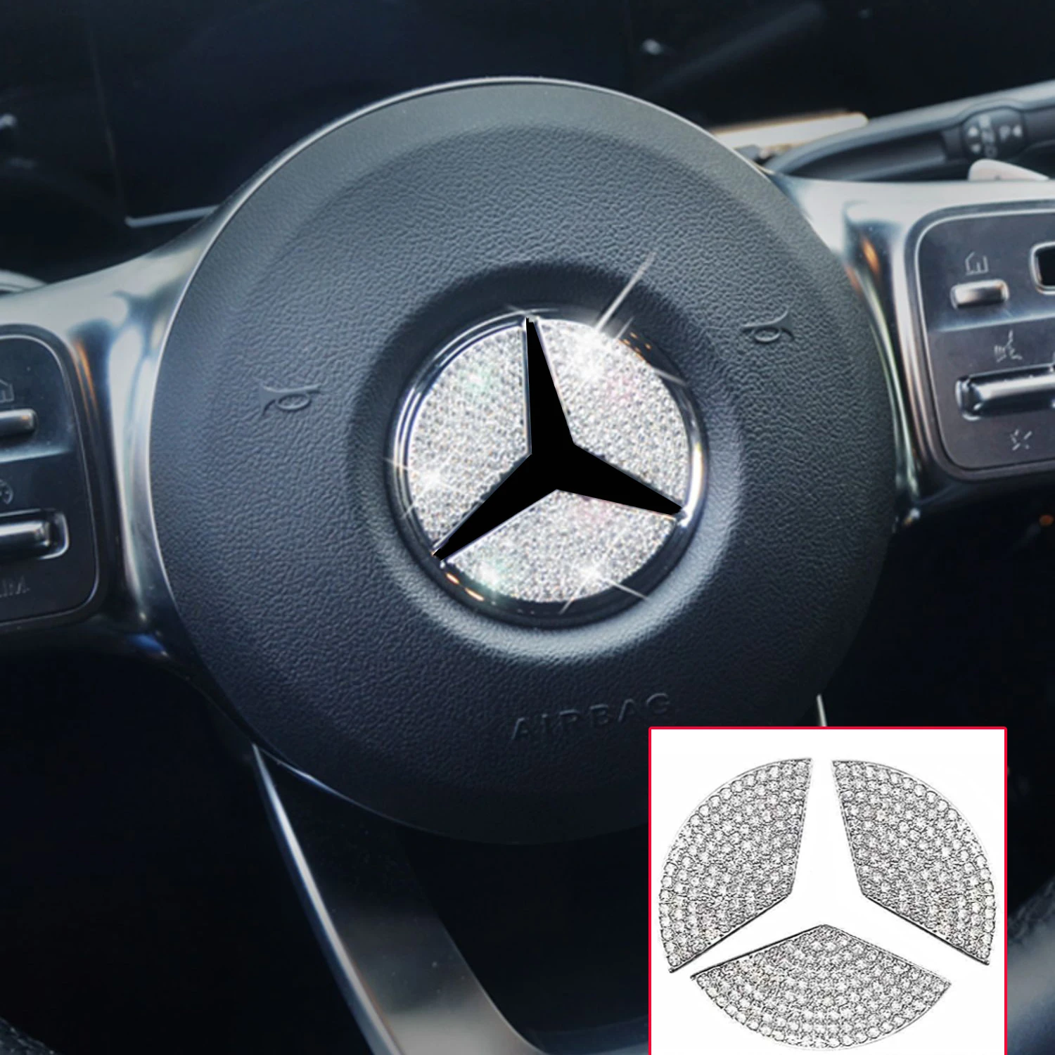 Car Steering Wheel Emblem Diamond Sticker for Mercedes Benz W205 W212