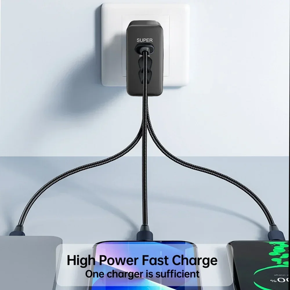 65W 3 Ports USB Charger With LED Fast Charging Phone Charger For iPhone Samsung Xiaomi Huawei Type C Quick Charge Wall Adapter